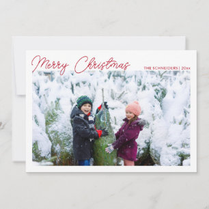 Three Photo Collage Red Script Merry Christmas Holiday Card
