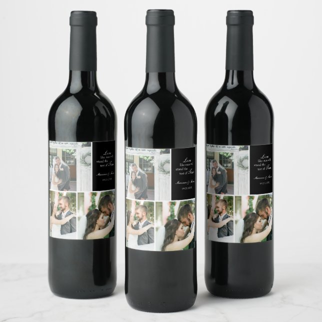 Three Photo Collage Wedding Custom Wine Label (Bottles)
