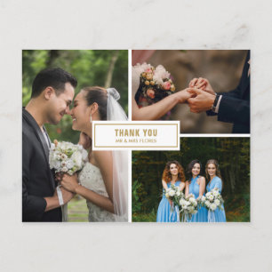 Three Photo Collage Wedding Thank You Postcard