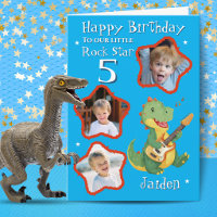 Three Photo Dinosuaur Rock Star Birthday Card