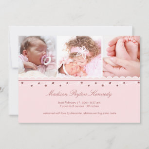 Three Photo Garland Girl Birth Announcement