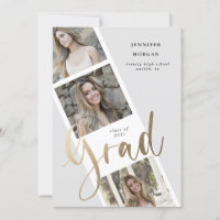 three photo gold graduation photo announcement