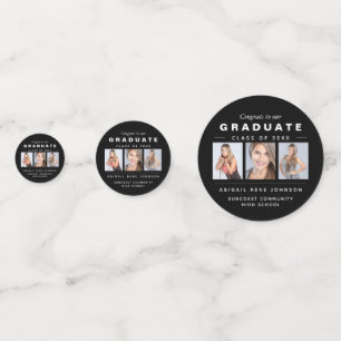 Three Photo Graduation Collage Black and White Confetti
