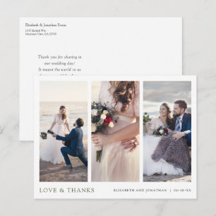 Three Photo Green Typography Wedding Thank You Postcard