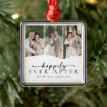 Three Photo Hearts Happily Ever After Metal Tree Decoration<br><div class="desc">A modern photo keepsake ornament</div>