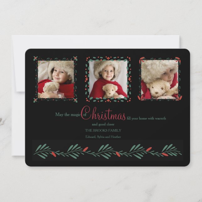 Three Photo Holiday Card Black (Front)