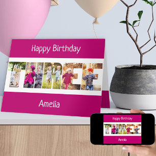 THREE Photo Letters Pink Girls 3rd Birthday Card