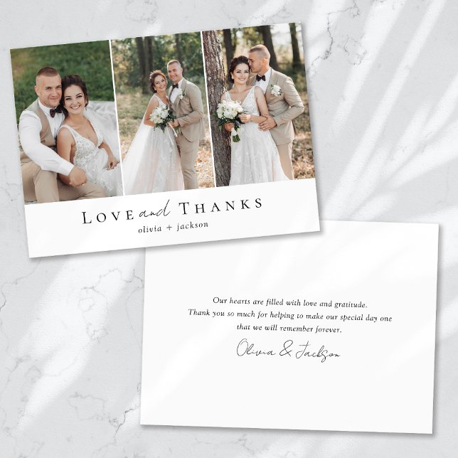 Three Photo Love and Thanks Wedding Thank You Card (Creator Uploaded)
