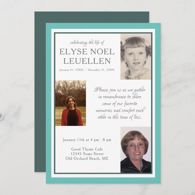 three photo memorial cards (Front/Back)