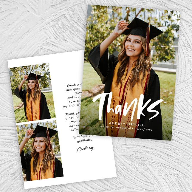 Three Photo Modern Calligraphy Photo Graduation Thank You Card (Creator Uploaded)