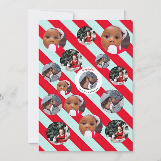 Three Photo Personalised Blue Stripe Fab Christmas Invitation (Front)