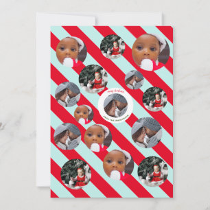 Three Photo Personalised Blue Stripe Fab Christmas Invitation