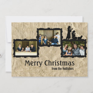 Three Photo Rustic Nativity Christmas Card