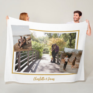 Three Photo Template and Personalised Text Fleece Blanket