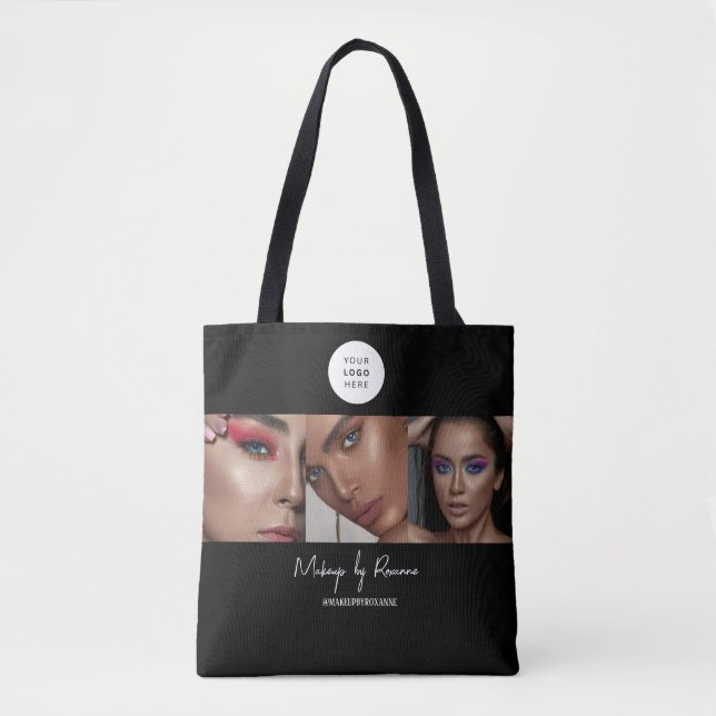 Three Photo Template Black Customisable Business Tote Bag (Front)
