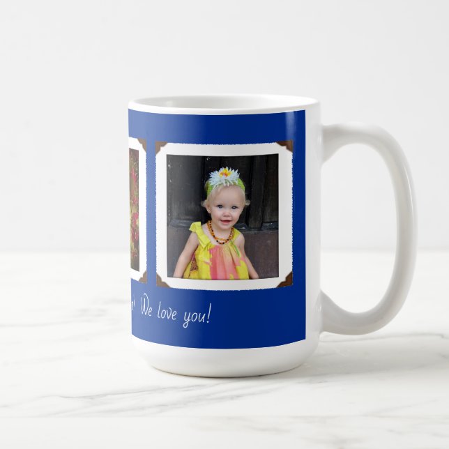 Three Photo Template Navy Blue Dads Coffee Mug (Right)