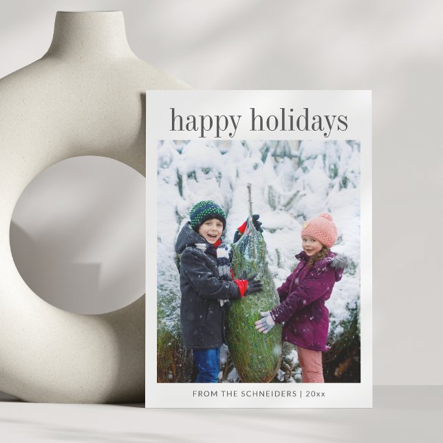 Three Photo Vertical Black Typography Happy  Holiday Card (Creator Uploaded)