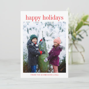 Three Photo Vertical Red Typography Happy Holiday Card