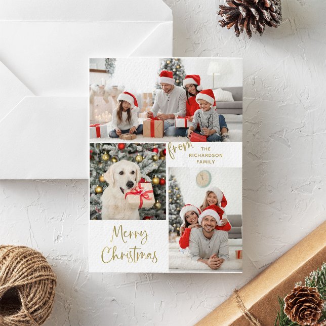 Three Photos and Modern Typography Merry Christmas Holiday Card (Creator Uploaded)