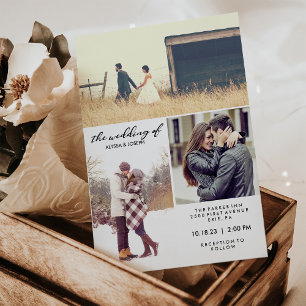 Three Photos and Modern Typography Wedding Invite