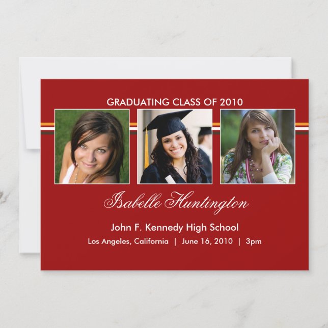 Three Photos Bar Graduation Announcement (Front)