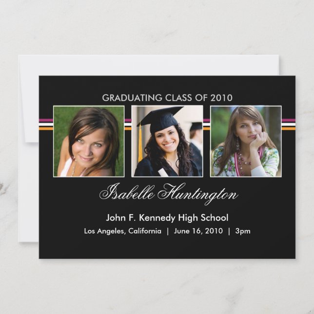 Three Photos Bar Graduation Announcement (Front)