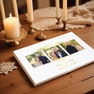 Three Photos & Baroque Scrolls Foil Guest Book