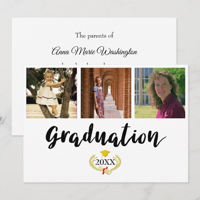 Three photos College Graduation Announcement (Front/Back)