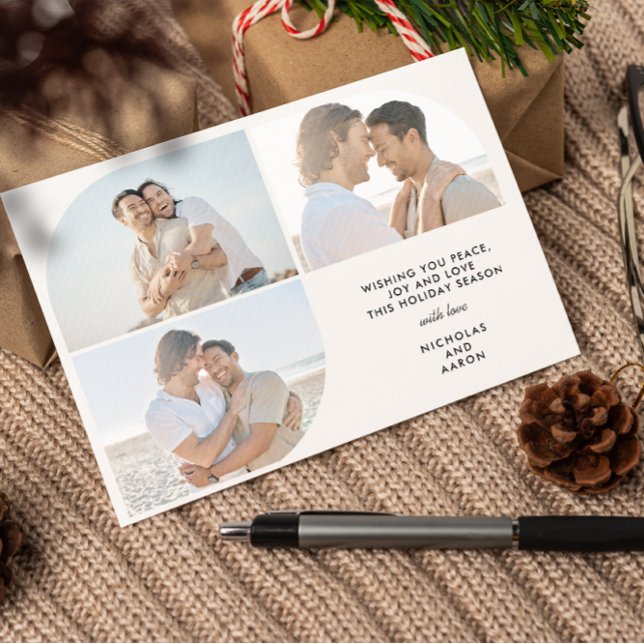 THREE PHOTOS HALF ARCH SIMPLE CHRISTMAS HOLIDAY  CARD (BOHO MINIMAL ARCH THREE PHOTO CHRISTMAS HOLIDAYS   GREETING CARDS. Perfect for GAY LESBIAN LGBTQ )
