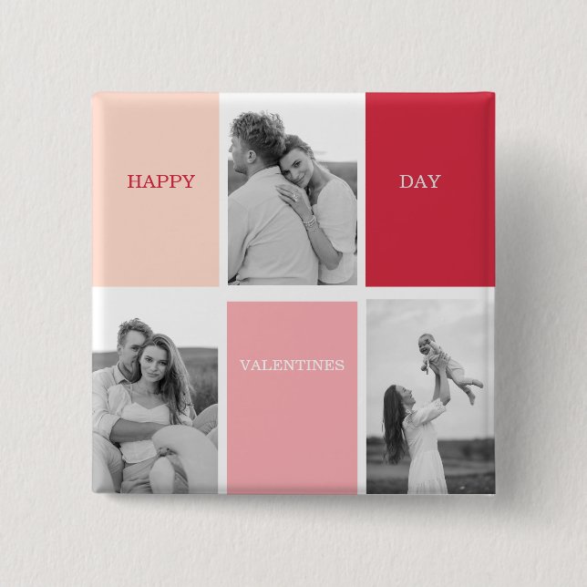 Three Photos | Happy Valentines Day 15 Cm Square Badge (Front)