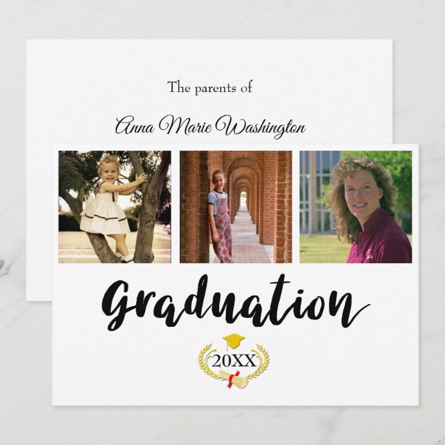 Three photos High School Graduation card (Front/Back)