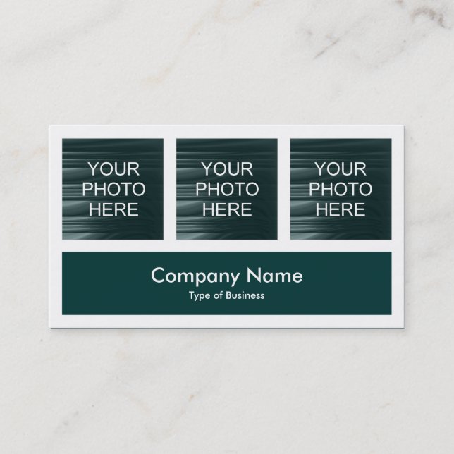 Three Photos Plus One - Dark Green Business Card (Front)