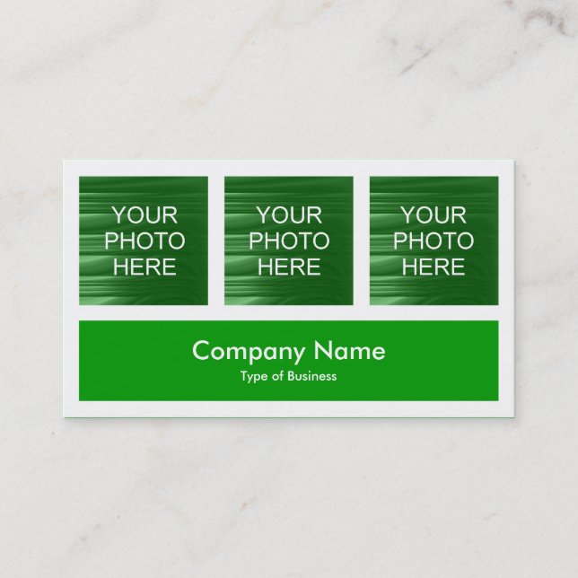 Three Photos Plus One - Grass Green Business Card (Front)