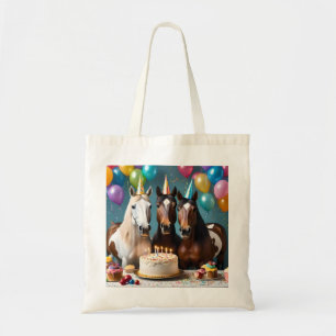 Three Piebald Horses Birthday Party, Tote Bag