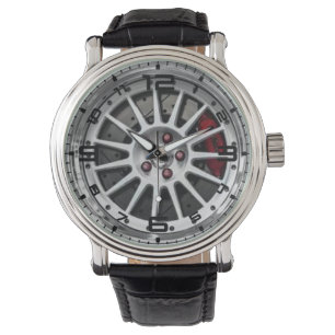Three Piece Wheels and Red Brake Mens Watch