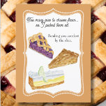 Three Pies of Comfort Postcard<br><div class="desc">This watercolor of blueberry,  apple,  and lemon meringue pie brings a comforting trio of sweetness to your day. A thoughtful way to say "I'm thinking of you"—because sometimes one slice just isn't enough to show how much you care.</div>