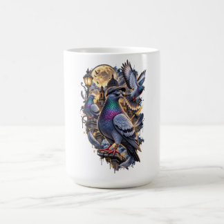 Three Pigeon Vintage Graphic, Retro Pigeon Moon   Coffee Mug