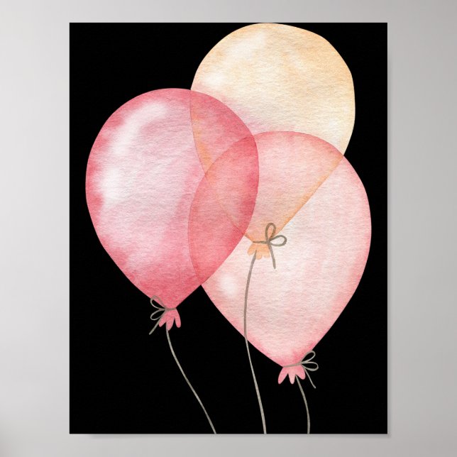 Three Pink Balloons Happy Nursery Poster (Front)