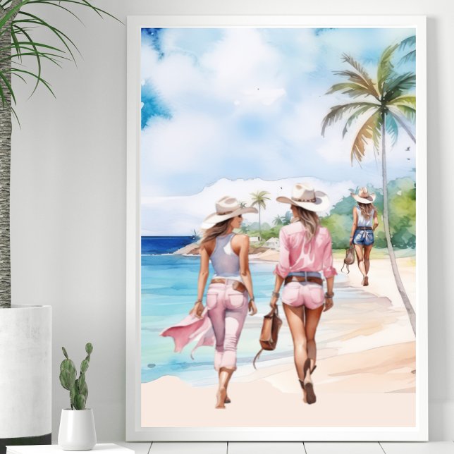 Three Pink Coastal Cowgirl Tropical Island Poster (Creator Uploaded)