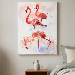 Three Pink Flamingos in Watercolor Art Print