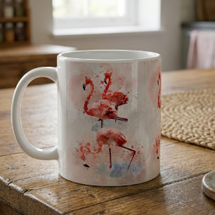 Three Pink Flamingos  in Watercolor Art Print Coffee Mug