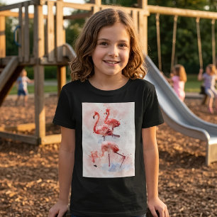 Three Pink Flamingos  in Watercolor Art Print T-Shirt