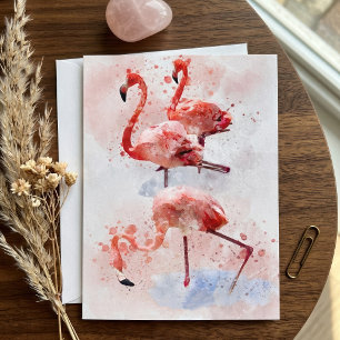 Three Pink Flamingos  in Watercolor Art Print Thank You Card
