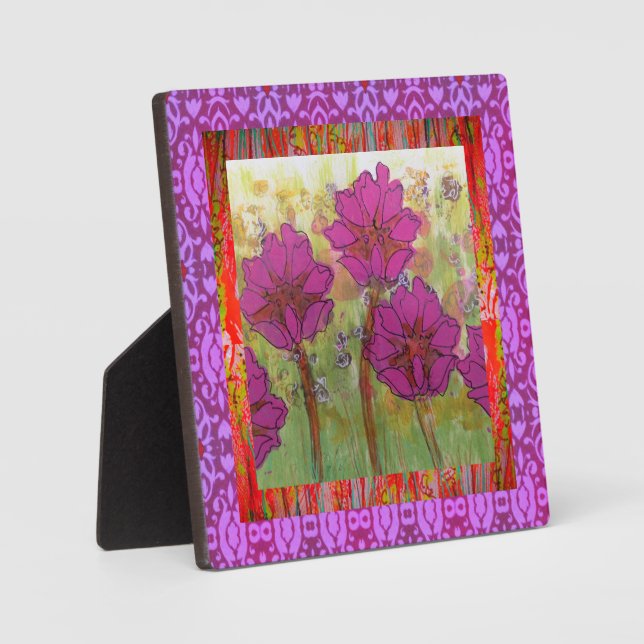 Three Pink Flowers 2 Plaque (Front)