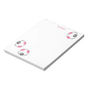 three pink grey soccer balls girls name notepad