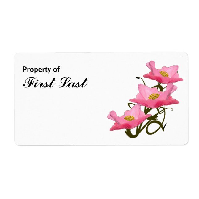 Three Pink Poppies Border Bookplate (Front)