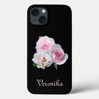 Three pink roses. Add text. iPhone 13 Case