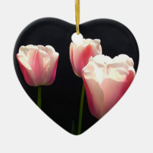 Three pink tulip flowers.  Christmas, holidays. Ceramic Tree Decoration