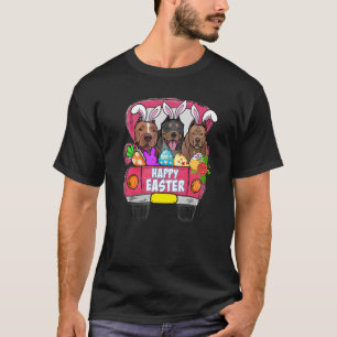 Three Pitbull In Truck Bunny Egg Hunting Pitties E T-Shirt