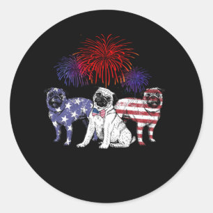 Three Pitbull with USA Flag Classic Round Sticker